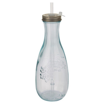 Flasche mit Trinkhalm aus Glas- bedruckbar