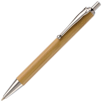Kugelschreiber aus Bambus mit Metallclip und metallisierter Spitze - bedruckbar