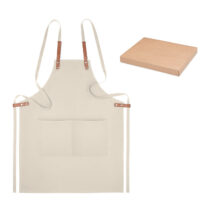 Küchenschürze mit verstellbarem Nackengurt und 2 Fronttaschen aus Organic Cotton/Leinen - bedruckbar