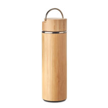 Doppelwandige Isolierflasche aus Edelstahl mit Bambus-Finish - bedruckbar