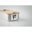 Lunchbox aus Edelstahl mit Deckel aus Bambus und Halteklammern - bedruckbar