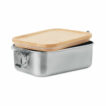 Lunchbox aus Edelstahl mit Deckel aus Bambus und Halteklammern - bedruckbar