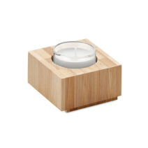 Set mit zwei Teelichthaltern aus Bambus inkl. Teelichtern - bedruckbar