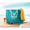 Einkaufs- oder Strandtasche aus laminierter Jute, kurze Tragegriffe aus Baumwolle - bedruckbar