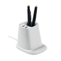 Stifthalter mit kabelloser 10W-Ladestation für Smartphones - bedruckbar