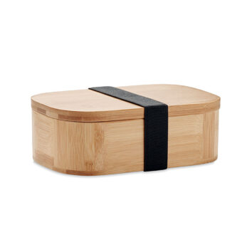 Lunchbox aus Bambus mit herausnehmbarer Trennwand und elastischem Verschluss-Band 650 ml - bedruckbar
