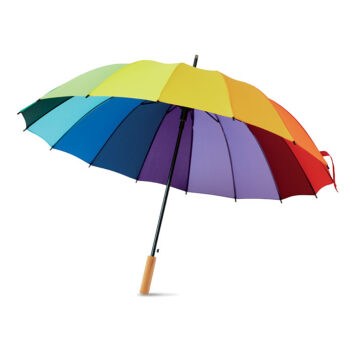 Regenschirm in Regenbogenfarben als Werbepräsent