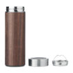 Doppelwandige Isolierflasche aus Edelstahl mit Eichenholz-Finish und Tee-Sieb 400 ml bedruckbar
