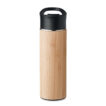 Doppelwandige Isolierflasche aus Edelstahl mit einer Abdeckung aus Bambus und einem griffigen Deckel aus PP 450 ml - bedruckbar