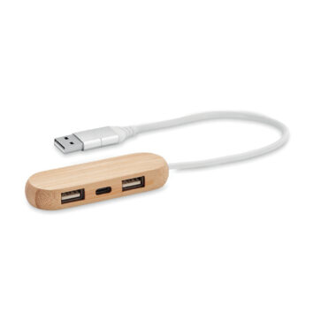 2.0 USB Hub im Bambusgehäuse- bedruckbar