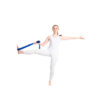 Sporty beautiful young beginning yoga female student in white
