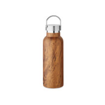 Doppelwandige Trinkflasche in Holzoptik als Werbepräsent