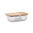 Lunchbox aus Borosilikatglas mit 3 Fächern | Deckel aus Bambus und Verschlussband aus Silikon - bedruckbar