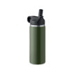 Doppelwandige Isolierflasche aus recyceltem Edelstahl | Verschluss aus PP mit integriertem Trinkhalm und Schlaufe - bedruckbar