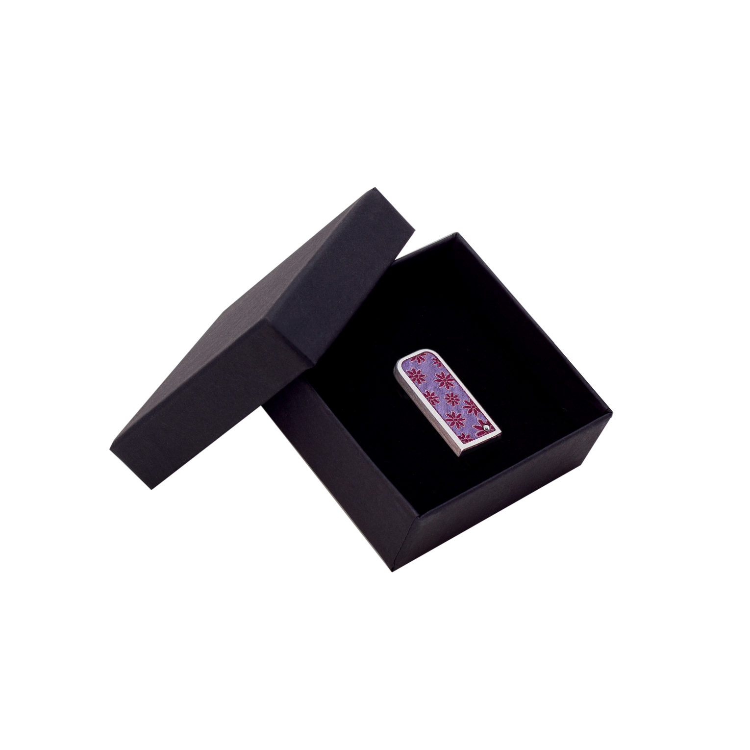 USB-Stick in violetter Textiloptik als Werbeträger
